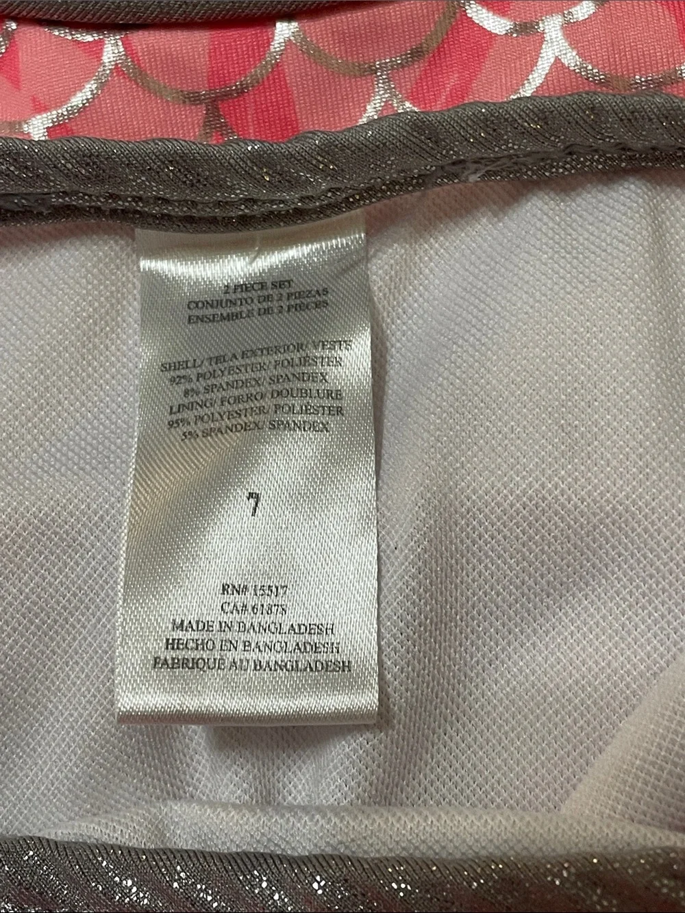 Penelope Mack Coral Pink Mermaid Scale Rash Guard Bikini Set like new Sz. 7